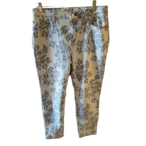 Chico's Perfect Stretch Floral Print Denim Girlfriend Slim Leg Ankle Jeans Sz 1